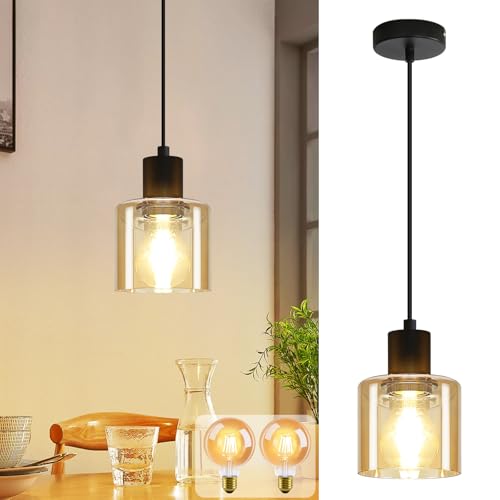 ZMH Lámpara colgante LED para mesa de comedor, vintage E27, lámpara colgante de 1 llama, industrial retro para cocina, sala de estar, hotel, 2 bombillas G80 incluidas