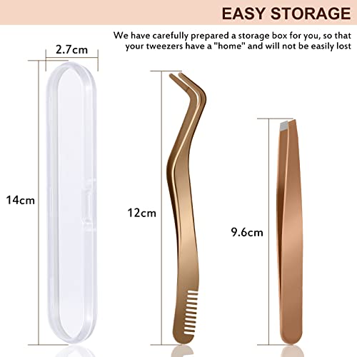 B&Qaugen False Eyelash Applicator Tool 2 pieces for Lash Clusters, Gold DIY Eyelash Tweezers Set (Golden,2pcs)