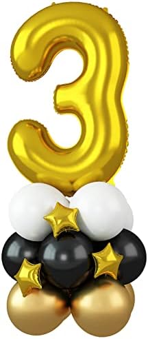 Roes Gold Number 1 Balloons, 40 Inch birthday Helium Foil Number Balloons Self Inflating with Star Mylar Latex Balloons for Boys or Girls 1st Birthday Party Balloons Anniversary Decorations