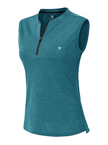 YSENTO Women's Golf Apparel Sleeveless 1/4 Zip Collarless Dry Fit UPF 50+ Tennis Polo Tank Tops, Dark Blue, M