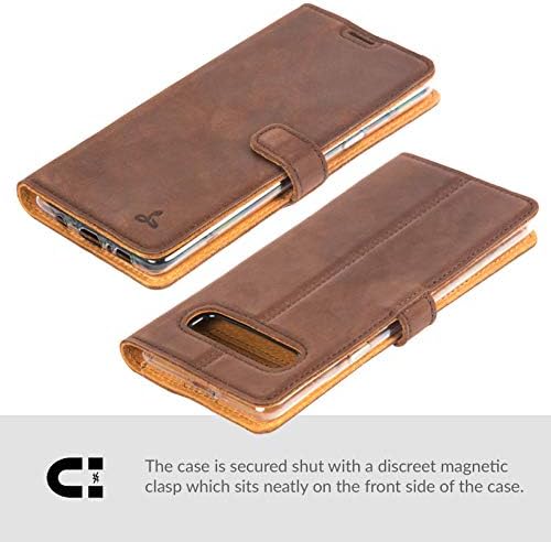 Snakehive Samsung Galaxy S10 5G Case, Genuine Leather Wallet with Viewing Stand and Card Slots, Flip Cover Gift Boxed and Handmade in Europe for Samsung Galaxy S10 5G - (Brown)