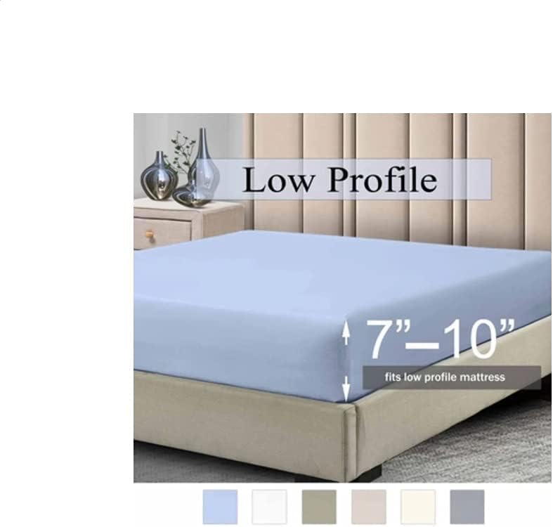 Miniatura 2 de Sábanas bajeras, 650TC con bolsillos (7-10 pulgadas), perfectas para colchones de perfil bajo, mezcla de algodón (individual, azul sólido)
