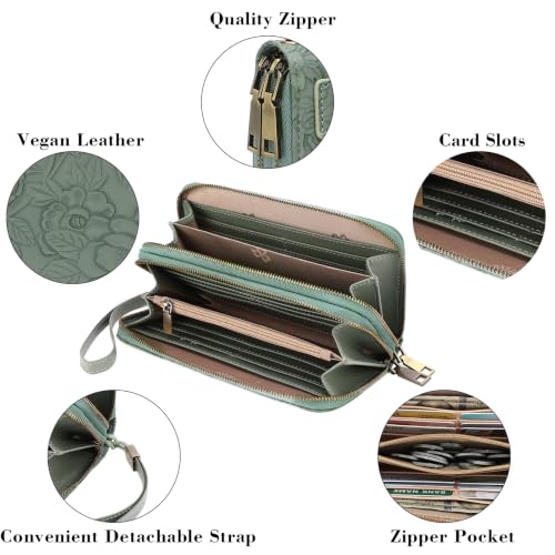 Image of GAEKEAO RFID Leather Wristlet Wallet for Women with Grip Strap