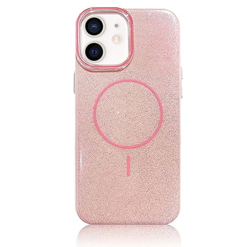 Mixroom - Custodia Cover Case glitterata per iPhone 12 / iPhone 12 Pro Rosa con Brillantini Glitter incorporati e compatibile con MagSafe Bordo Morbido Cerchio Magnetico Integrato
