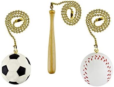 Soccer ball, Baseball and Baseball Bat 3 piece Fan Pull Chain FA100