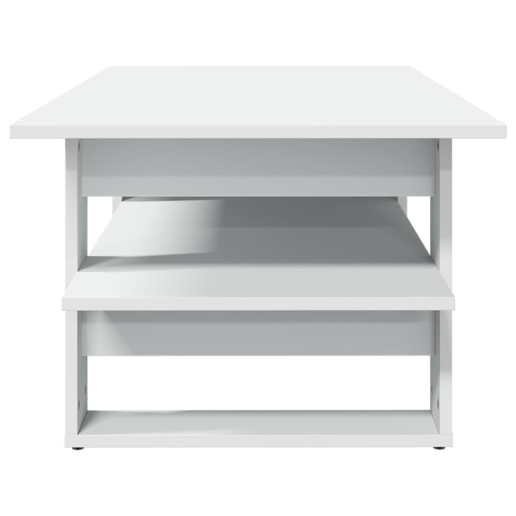 Weißer Couchtisch mit Ablagefach und robuster Tischplatte, moderner Beistelltisch mit Ablage aus Holzwerkstoff, 102x55x42 cm