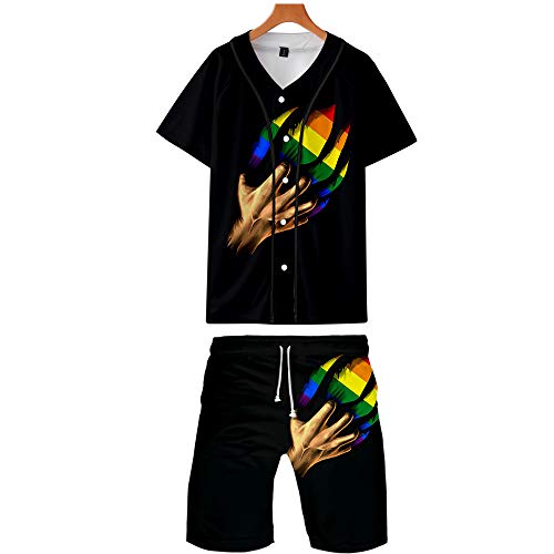 JLTPH Herren LGBT Rainbow Flag 3D Gedruckt Kurzarm Baseball-Shirt + Kurze Hose 2 Stücke Einstellen Beiläufig Sommer Fitness Kleidung Sportbekleidung