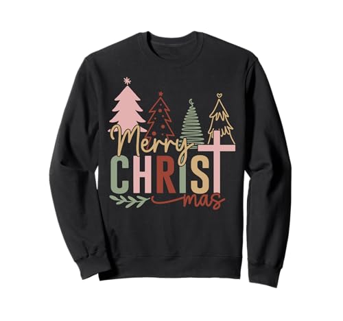 Merry Christmas Christian Faith Holiday with Festive Trees Sudadera