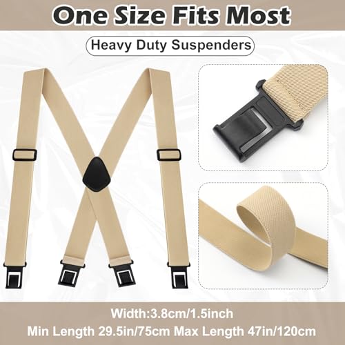Yearntown 1.5 Inch Wide Men\'s Belt Clip Suspenders x Back Hook End Adjustable Belt Suspenders for Men Heavy Duty Work(Khaki) - Thumbnail 2
