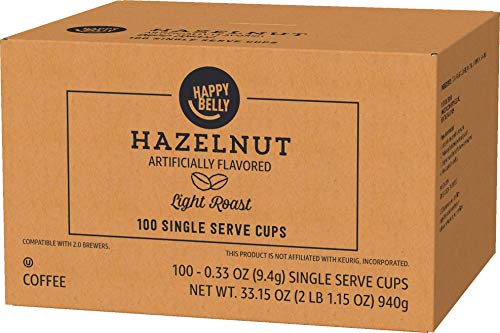 Amazon Brand - Happy Belly Light Roast Coffee Pods, Hazelnut Flavored, Compatible With Keurig 2.0 K-Cup Brewers, 100 Count #TOP4