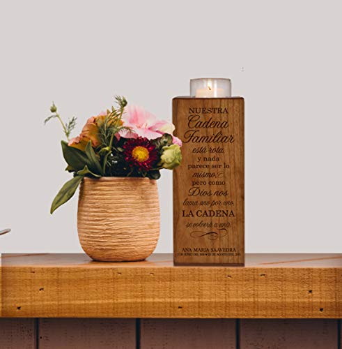 Lifesong Milestones Personalized 8in Tealight Candle Holder Spanish The Broken Chain Poem Sympathy Gift for Loss of Loved One Memorial Remembrance Funeral Votive (Square)