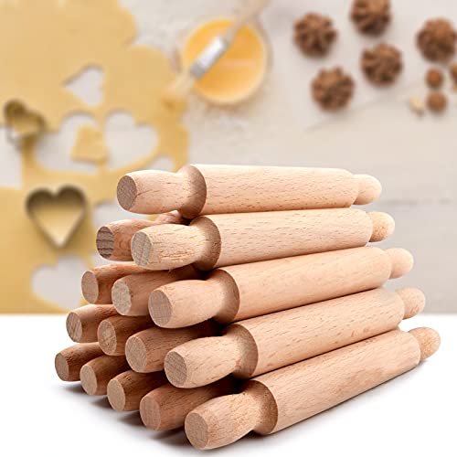 15 Pieces Mini Rolling Pins for Crafts, 5.5 Inches Long Wooden Rolling Pin Dough Roller, French Rolling Pins Fondant Roller Kids Rolling Pin with Thickness Rings for Baking, Fondant and Play