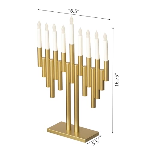 Vintiquewise Modern 9-Branch Hanukkah Menorah with LED Candles in Sleek Finish Contemporary Decorative Centerpiece Illuminated Display, and Meaningful Gift for Hanukkah Celebrations, Gold by Vintiquewise - Image 4