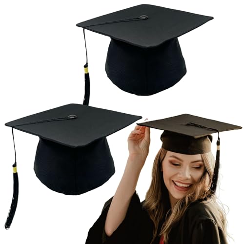 TUONYIS 2 Pièces Toque Diplome Chapeau de Diplomé Unisexe,Toque Diplome Adulte, Chapeau d'étudiant Réglable, pour Graduation Université Lycée, les Fêtes de Remise des Diplômes (Noir)