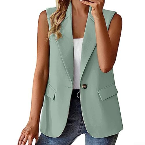 Gilet sans manches de couleur unie pour femme avec bouton avant et poche, style décontracté, tissu extensible moyen, idéal pour la plage, le yoga, le cyclisme et les vacances d'été (M, vert clair)