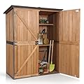 Aivituvin Storage Shed Outdoor Storage Cabinet Upgraded with All Arounded Metal Frame, Wooden Floor and Adjustable Shevels 55" L x 29" W x 67" H, Brown