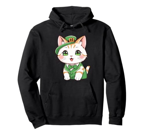 Carino Kawaii Cat St Patricks Day Pattys Day Irish Kitty Felpa con Cappuccio