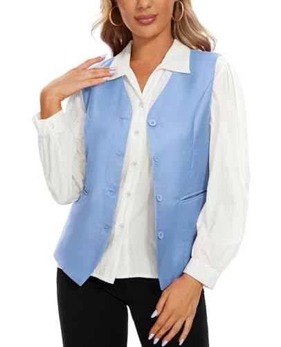 Image of MINTLIMIT Women Waistcoat Classic Vest Vintage Business Office Gilet Slim Fit (Sky blue M)