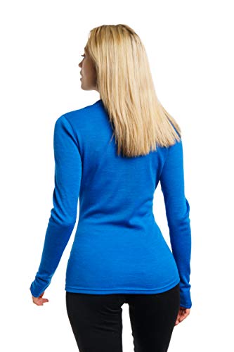 Merino.tech Merino Wool Base Layer Women 100% Merino Wool Midweight Long Sleeve Thermal Shirts + Wool Socks (Medium, Cobalt Blue 250) #TOP1