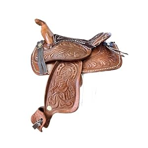 AJ Tack 5 Inch Decorative Western Saddle, Tooled Leather
