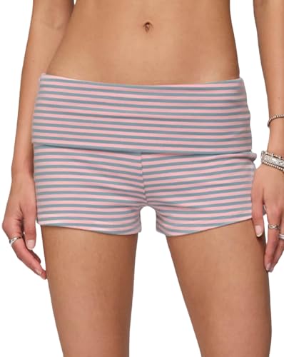 Image of Women Fold Over Lounge Shorts Low Waist Fitted Pajama Shorts Cute Sleep Pj Short Bottoms Roll Over Yoga Shorts