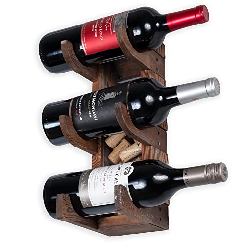Rustic State Blanc Wall Mounted Wood Vertical Wine Rack And Cork Storage Holder Shelf Organizer For 3 Bottles - Home, Kitchen, Dining Room Bar Décor - Walnut #TOP2