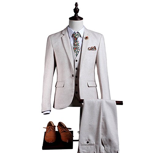 Mens Ivory Tweed Herringbone Suit 3 Pieces One Button Single Breasted Blazer Wedding Slim Fit Tuxedos