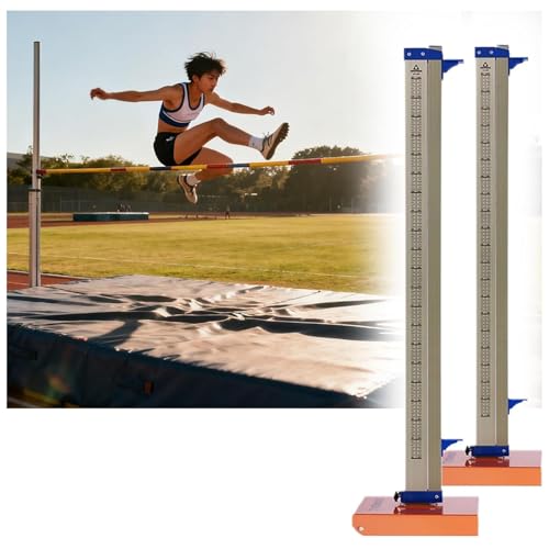 DEGQSTPC Mobile Track and Field High Jump Standards for Competition, Portable Multi-Bracketed Aluminum High Jumping Stands Height Tester, High School Training Equipment
