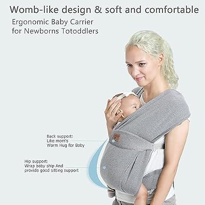 Baby Wraps Carrier Sling, Baby Carrier for Newborns and Toddlers,Skin-Friendly and Soft Front BabyCarrier Wrap Perfect Newborn Gifts (Light Grey, Cotton)