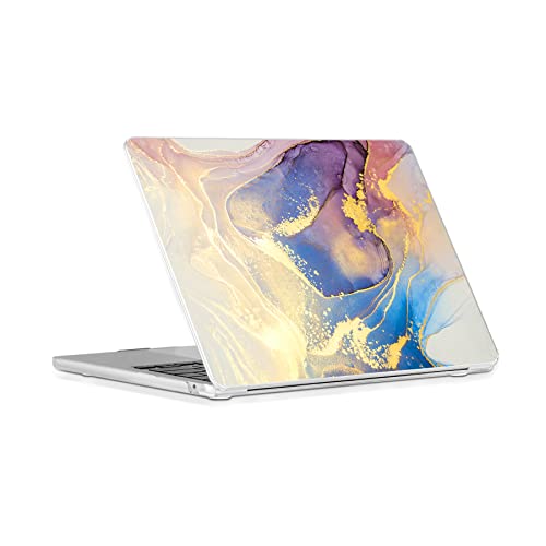 Se7Enline Compatible With M2 Macbook Air Case 15 Inch Model A2941 2023 15.3-Inch Macbook Air With M2 Chip Laptop Hard Shell Case&Keyboard Cover Skin&Touchpad Protector,White Blue Gold Sand #TOP2