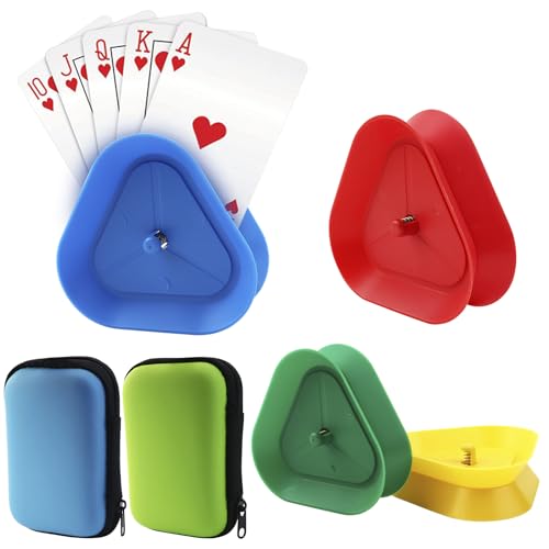 KFETFE Kartenhalter Kinder 4 Stück Spielkartenhalter, Spielkartenständer mit 2 Spielkarten Box für Senioren und Kinder