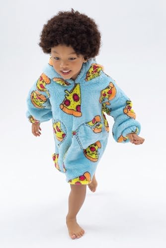 Adisputent Kids Blanket Hoodie Snuggle Oversized Sherpa Blanket Toddlers Boys Girls Super Soft Cozy Fleece Fluffy Blanket Hooded Wearable Blanket With Pockets 2-15 Years Blue Pizza