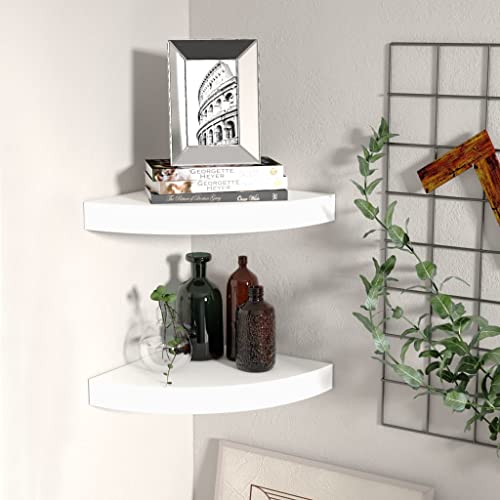 Floating Corner Shelves 2 pcs White 9.8"x9.8"x1.5" MDF,Whether you're looking