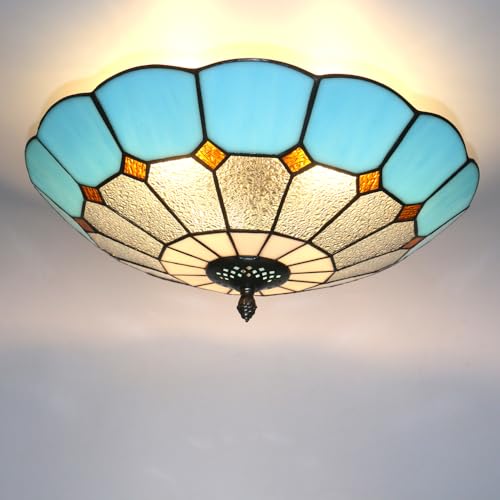 Xinyeal Tiffany Style Ceiling Light 16 Inch 3-Lights Stained Glass Flush Mount Ceiling Light for Bedroom Dining Room Living Room by Xinyeal - Used condition - Image 3