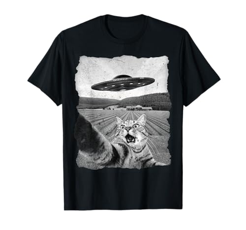 Cat Selfie With UFO Alien Funny Cat Gifts For Men Women Kid T-Shirt