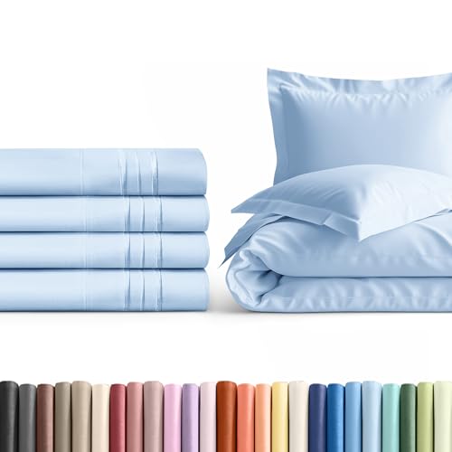 CGK Linens Queen Pillow Cases Set of 4 with Duvet Cover - Hotel Quality Pillowcase Covers - Comfy, Luxury Bedding for Women, Men, Kids & Teens - Machine Washable Protectors - 4 Piece Set - Queen Size S