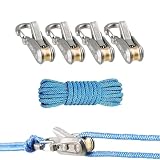 Seilrolle, 1 Seile und 4 Seilversteller, Seilrolle Seilspanner, Seilspanner mit Paracord-Zugwerkzeug, Verstellbarer Seilspanner für Camping, Bootfahren, Wandern, Outdoor-Aktivitäten (B)