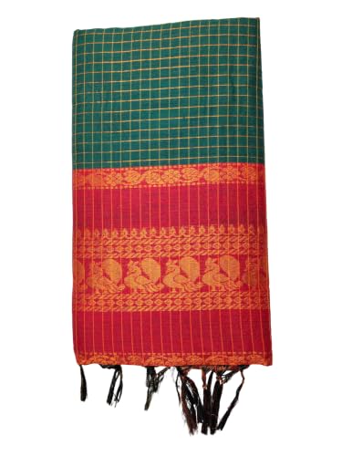 Image of Pure Kalyani Cotton Saree | Zari Border & Blouse Piece - Lata Gadwal Design | Traditional Saree