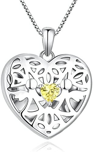 FJ Necklaces for Women Guardian Angel Necklace 925 Sterling Silver Angel Locket with Birthstone Cubic Zirconia Jewellery Gifts for Women Girls
