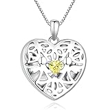 FJ Herz Foto Medaillon Anhänger Halskette Schutzengel Kette Damen 925 Sterling Silber Bilder Memory Medaillon Kette mit November Geburtsstein Citrin Schmuck Geschenke für Frauen Mädchen