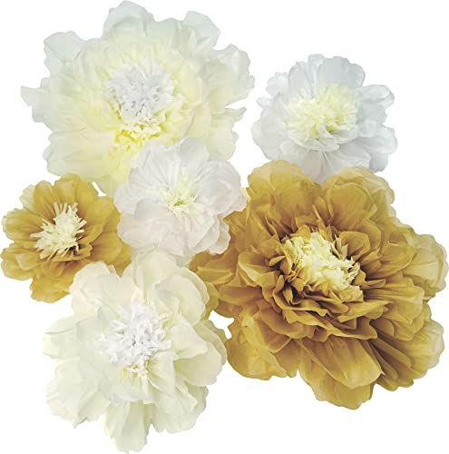 Mybbshower White Gold Large Paper Flower Decorations for Wedding Party Backdrop DIY Home Flower Wall Arrangement Decorations (20''-10'' Assorted) Pack of 6