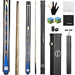 Kmise 57" 3/4 Jointed Snooker Billiard Pool Cue Handcrafted 9.5MM Tip Ash Wood Cue 20oz with Telescopic Aluminium Extension & Billiard Cue Case | Chalk & Glove Accessories Snooker Cue Set Blue