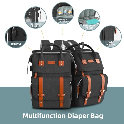Image of ISMGN Diaper Bag Backpack with Changing Station, Large Diaper Bag, Baby Bag, Black Diaper Bag, Black