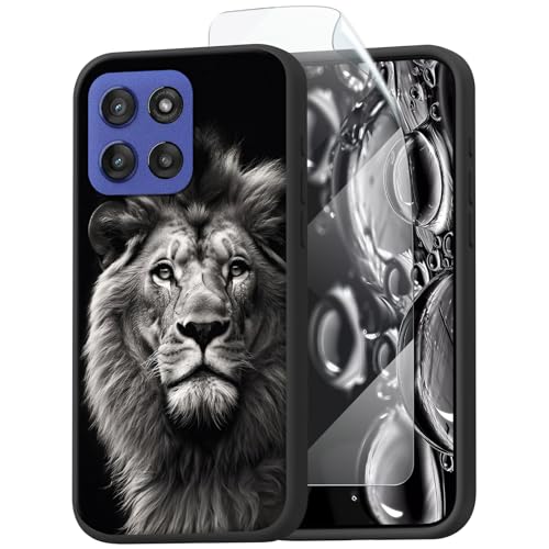 ACWDMKH for Motorola G Stylus 2025 Case,for Moto Edge 60 Stylus Case with Screen Protector TPU Silicone Shockproof,Scratch-Resistant,Wireless Charging,Heavy Duty Slim Cover,Cool Lion Black