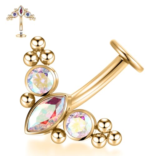 FUNLMO Belly Button Ring G23 Titanium Floating Navel Piercing Jewelry 14G Belly Piercing Jewelry Internally Threaded Curved Navel Barbell 8/10/12/14mm2