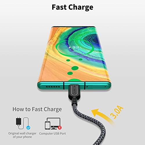 UNBREAKcable USB Type C Cable [3 Pack, 1m/3.3ft] Nylon Braided USB Charger Fast Charging USB C Cable for Samsung Galaxy S10 S9, Note 9 8, Nintendo Switch, MacBook, Google Pixel, LG V30 G7 (Black)