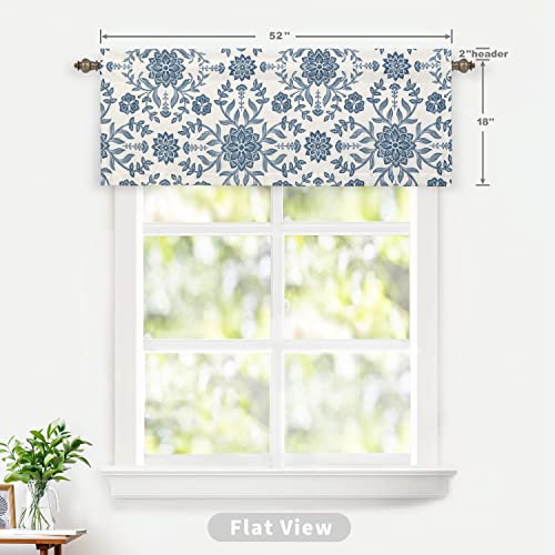 Driftaway Twyla Linen Blend Blackout Valance For Kitchen 18 Inch Length Boho Floral Printed Lined Rod Pocket Room Darkening Window Curtain Valance For Living Room Bedroom 52X18 Inch Ivory Navy #TOP2