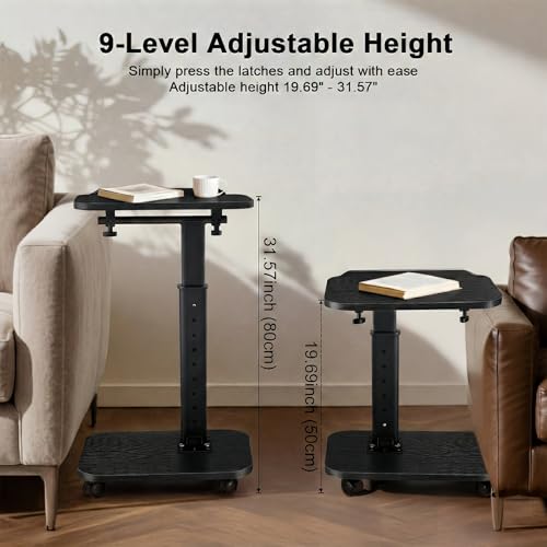 C Table End Table Adjustable Height, Rolling TV Tray Table for Small Spaces 180° Flip-Over Panel & 360° Swivel Casters,C Shaped Side Tables for Couch for Living Room/Bedroom/Bed/Sofa/Chair/Snack-Black by Lubeau - Used condition - Image 2
