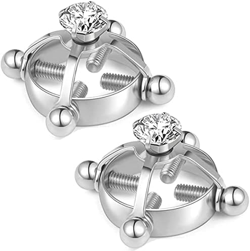 2pcs Fake Nipple Rings For Women, Surgical Steel Nipple Rings Cubic Zirconia Body Piercing Jewelry Shield Barbell Ring Bar Body No Piercing Jewelry For Women(Each is about 7.9 g). (silver 2pcs, Stainless Steel)