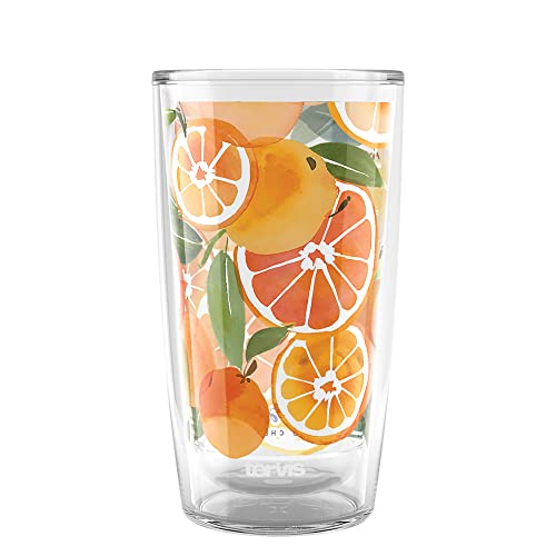 Tervis Yao Cheng Chilled Fruit Orange Tangelo Made in USA Double Walled Insulated Tumbler Travel Cup Keeps Drinks Cold & Hot, 16oz, Orange Tangelo